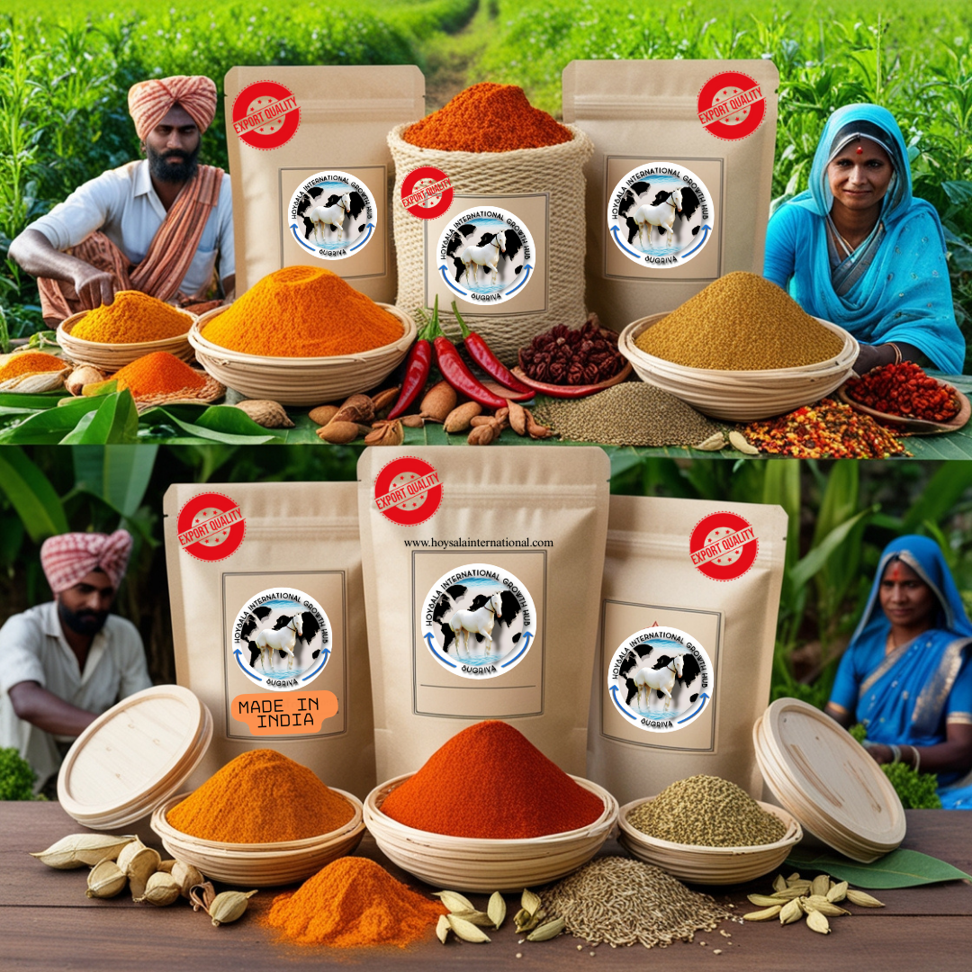 Indian spices export – Premium quality turmeric, cardamom, cumin, and more from Hoysala International Growth Hub's EXIM Products Hub for global trade.