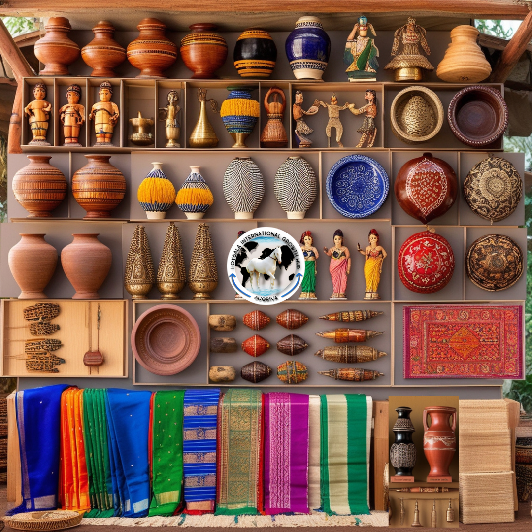 Indian handicrafts export – Exquisite handmade artifacts, wooden carvings, and traditional crafts from Hoysala International Growth Hub's EXIM Products Hub for global trade.
