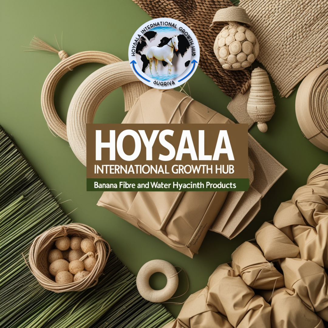 Indian banana fiber & water hyacinth products – Eco-friendly, handcrafted sustainable products exported globally by Hoysala International Growth Hub's EXIM Products Hub.