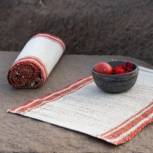 Banana Fibre Handloom Table Mat (Red and White)